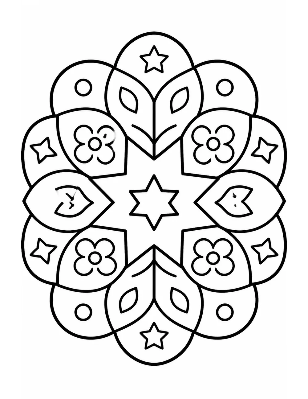 Mandala en étoile et pétales à colorier